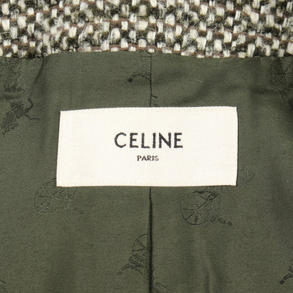 ツイード ノーカラージャケット ウール モヘヤ カーキグリーン セリーヌ アウター CELINE