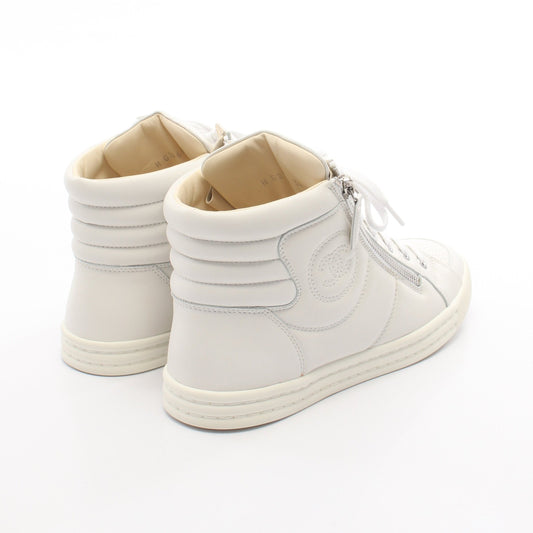 ココマーク サイドジップ ハイカットスニーカー レザー ホワイト シャネル