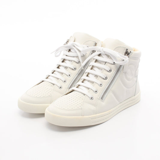 ココマーク サイドジップ ハイカットスニーカー レザー ホワイト シャネル