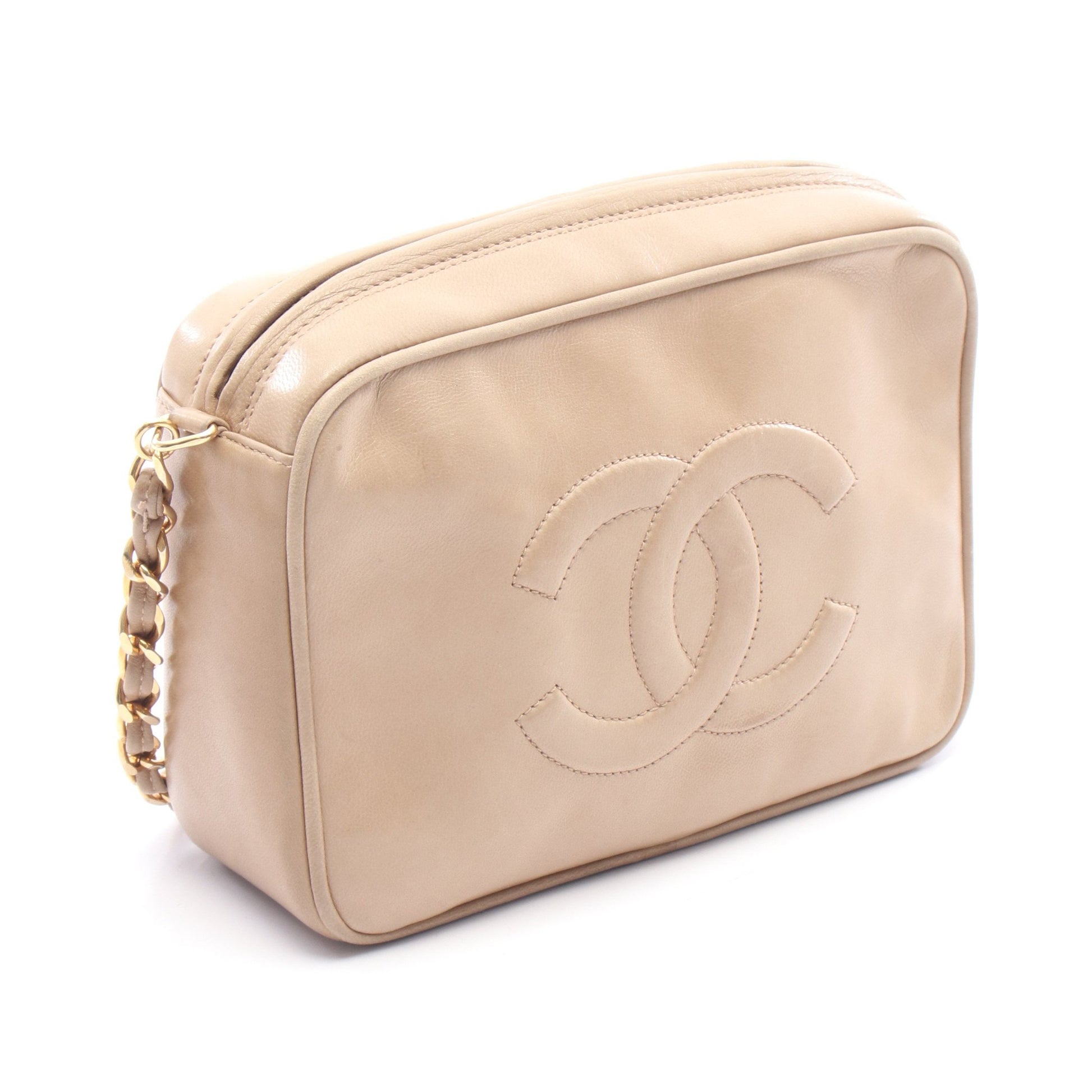 チェーンショルダーバッグ ラムスキン ベージュ ゴールド金具 シャネル バッグ CHANEL
