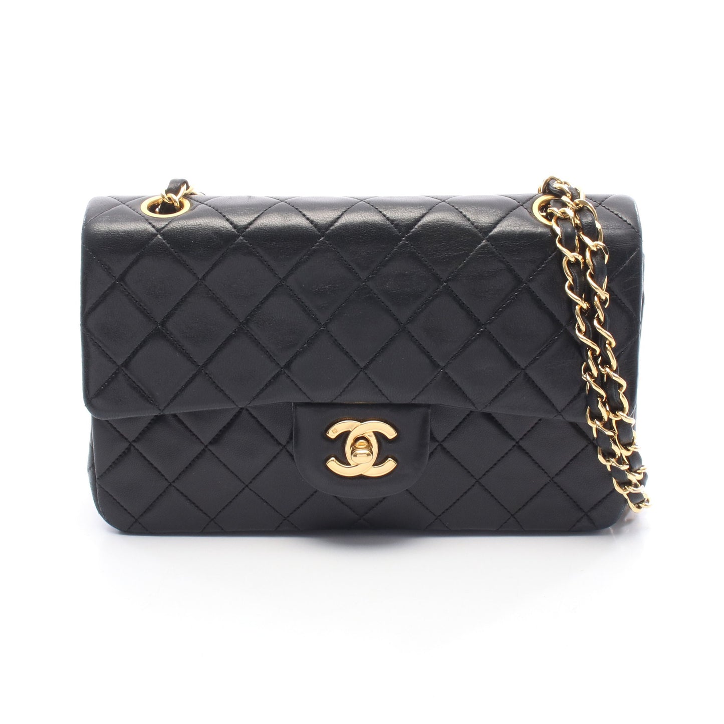 マトラッセ Wフラップ Wチェーンショルダーバッグ ラムスキン ブラック ゴールド金具 シャネル バッグ CHANEL