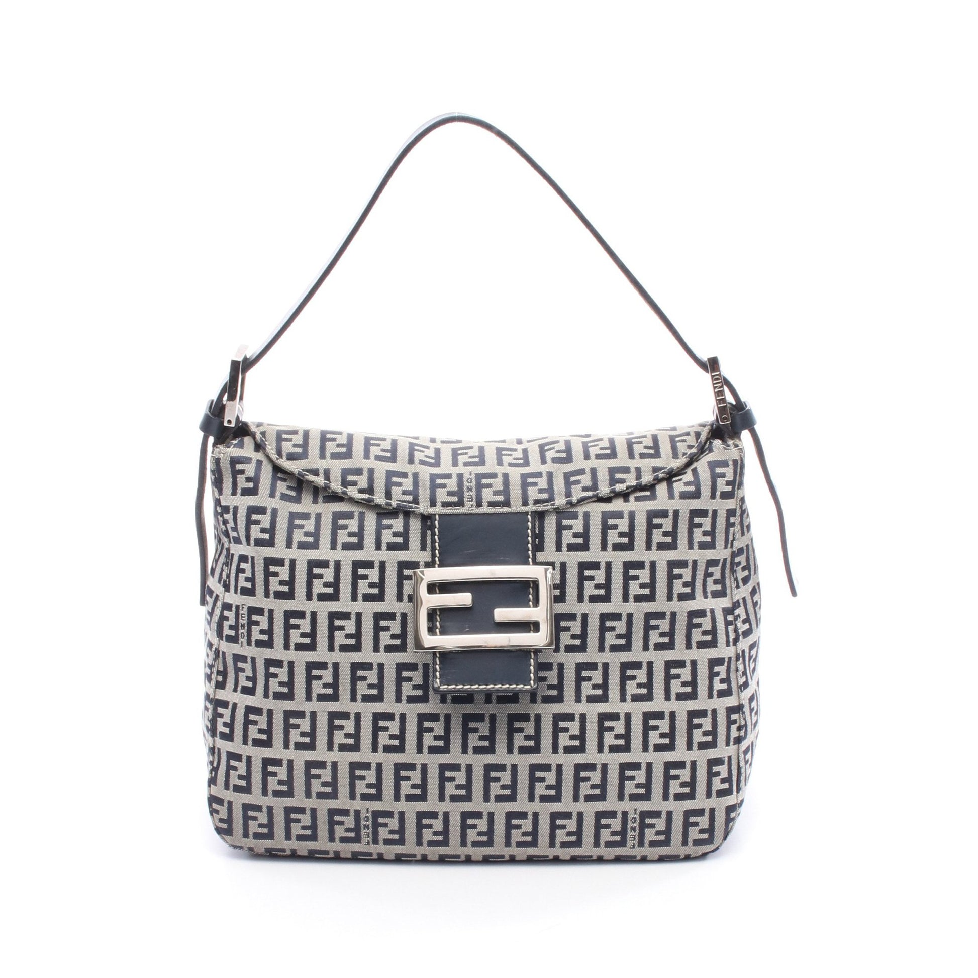 マンマバケット ズッキーノ ハンドバッグ キャンバス レザー ネイビー グレー フェンディ バッグ FENDI