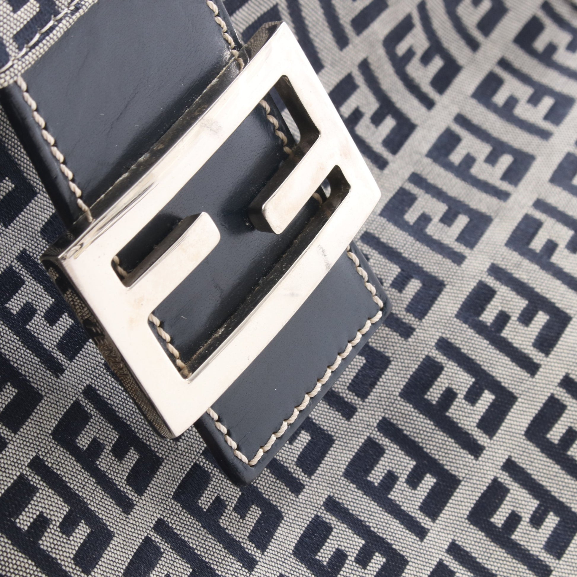 マンマバケット ズッキーノ ハンドバッグ キャンバス レザー ネイビー グレー フェンディ バッグ FENDI