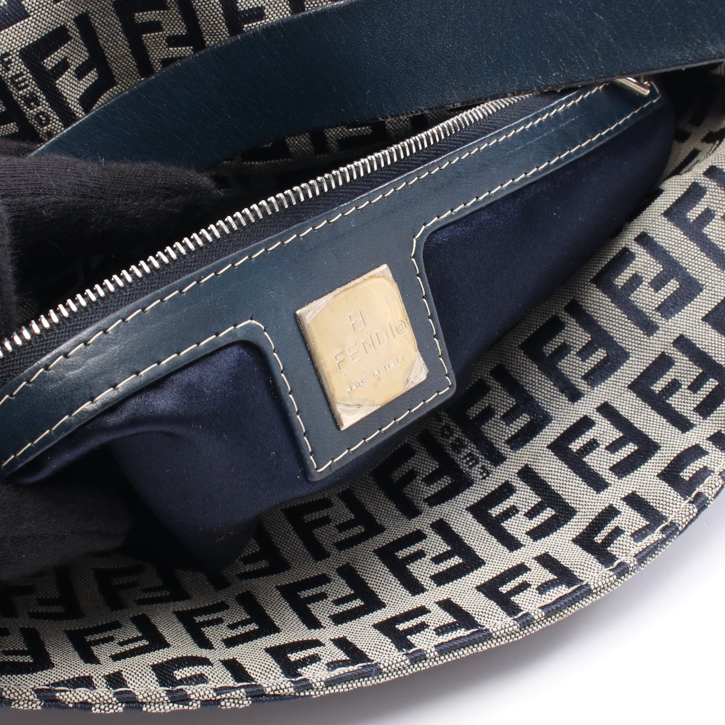 マンマバケット ズッキーノ ハンドバッグ キャンバス レザー ネイビー グレー フェンディ バッグ FENDI