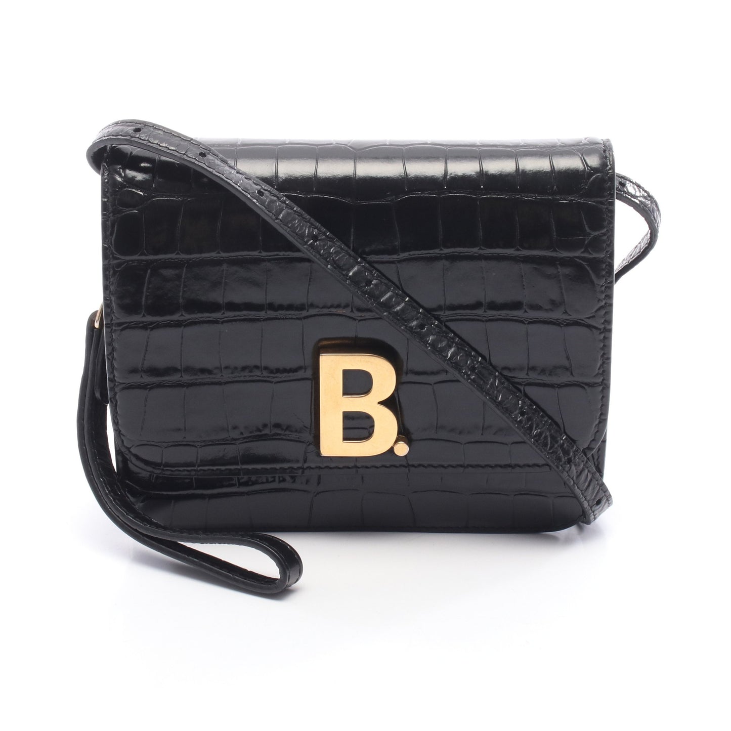 B. ビードット ショルダーバッグ エナメルレザー ブラック クロコ型押し バレンシアガ バッグ BALENCIAGA