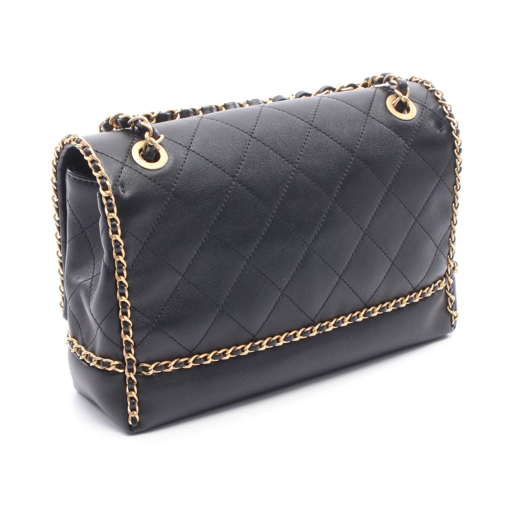 マトラッセ チェーンショルダーバッグ レザー ブラック ゴールド金具 シャネル バッグ CHANEL