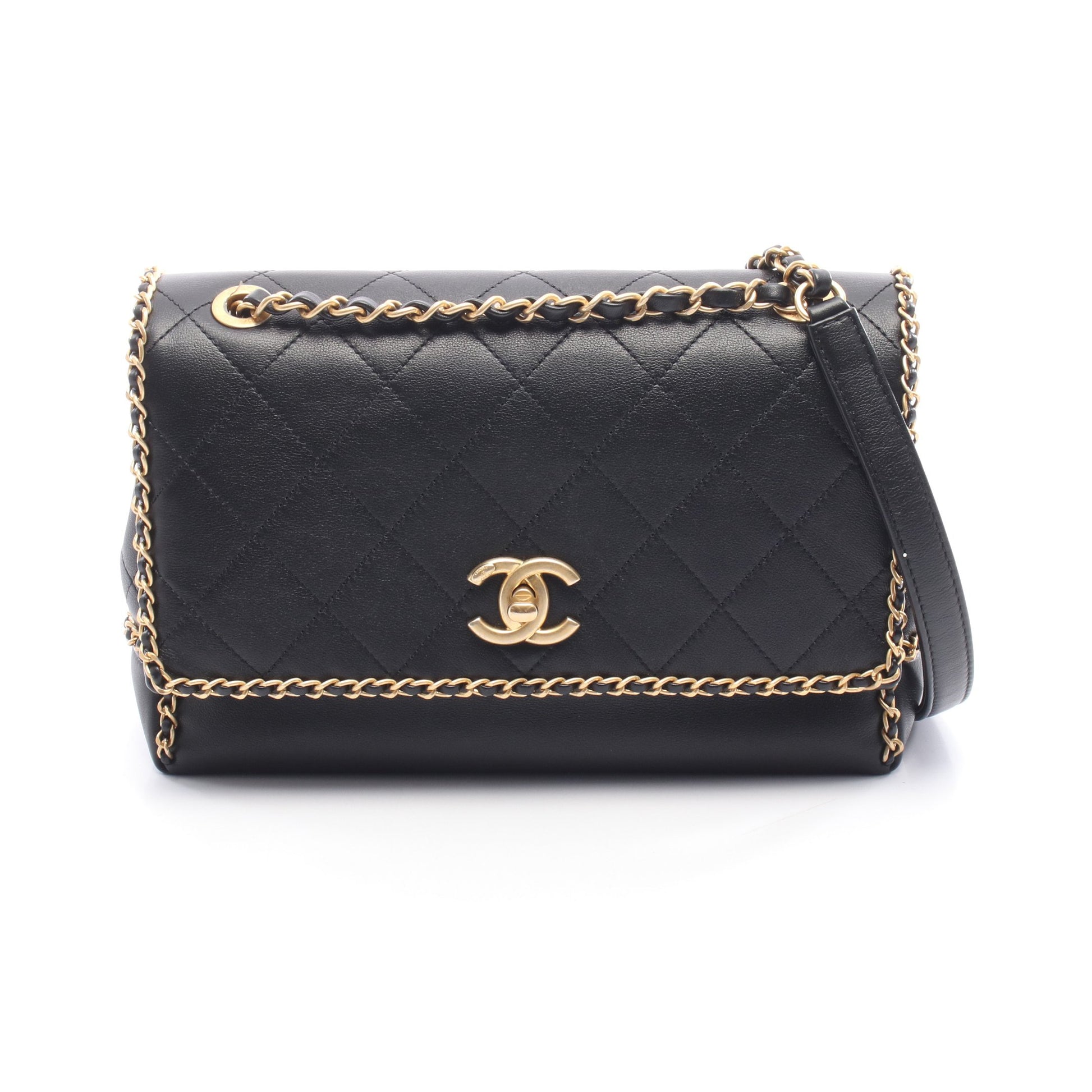 マトラッセ チェーンショルダーバッグ レザー ブラック ゴールド金具 シャネル バッグ CHANEL