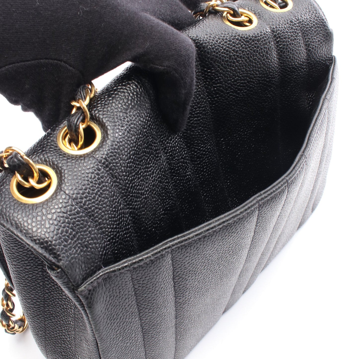 マドモアゼル チェーンショルダーバッグ キャビアスキン ブラック ゴールド金具 シャネル バッグ CHANEL