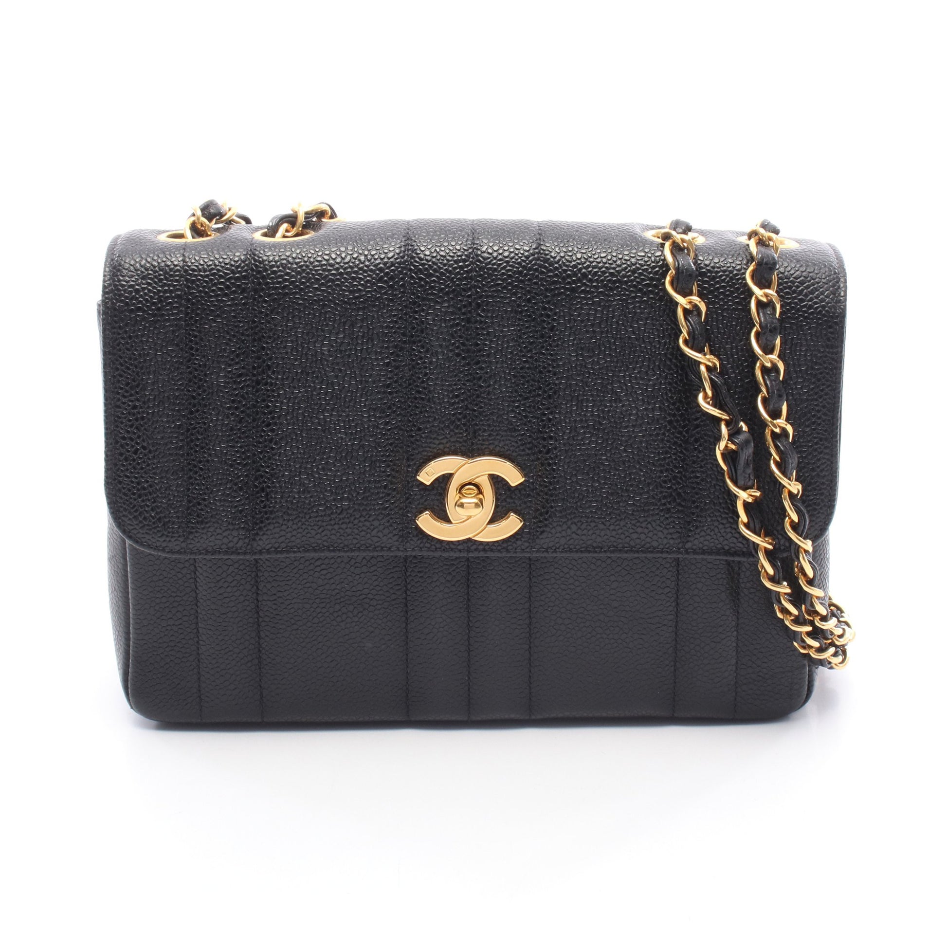 マドモアゼル チェーンショルダーバッグ キャビアスキン ブラック ゴールド金具 シャネル バッグ CHANEL