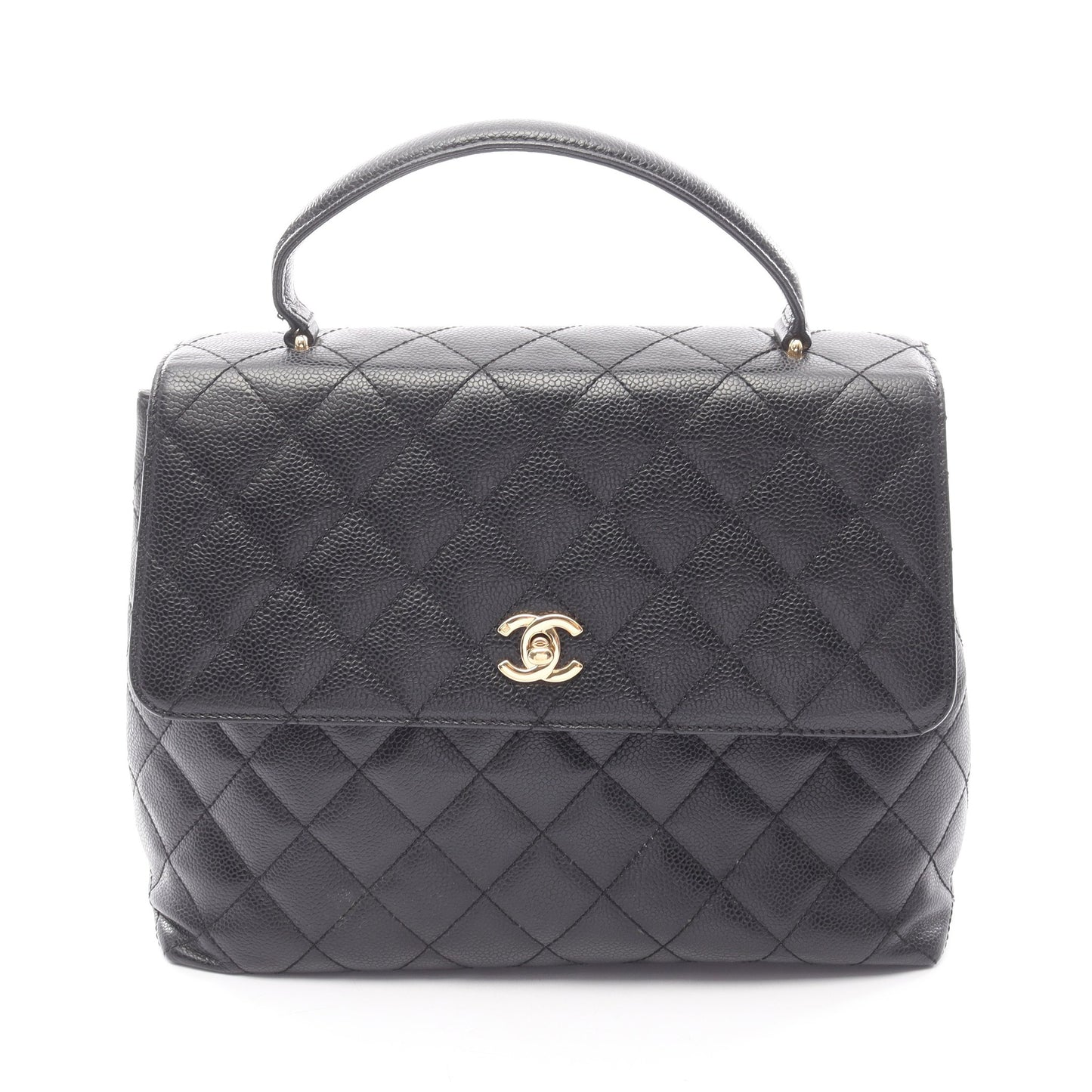 マトラッセ ハンドバッグ キャビアスキン ブラック ゴールド金具 シャネル バッグ CHANEL