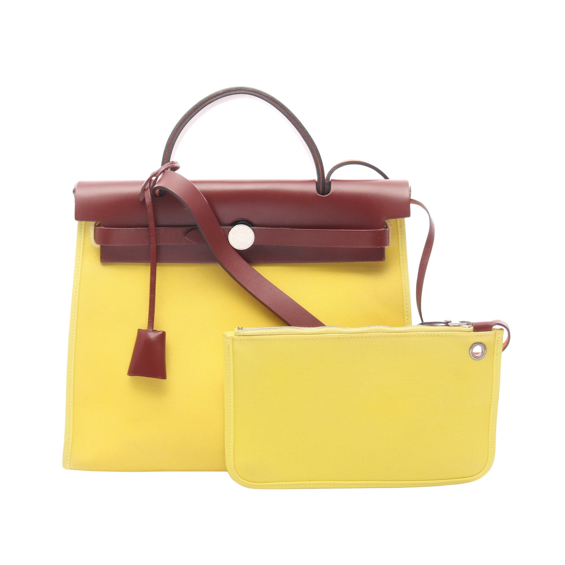 エールバッグジップPM ライム ハンドバッグ トワルオフィシエ ヴァッシュハンター イエロー レッドブラウン シルバー金具 2WAY X刻印 エルメス バッグ HERMES