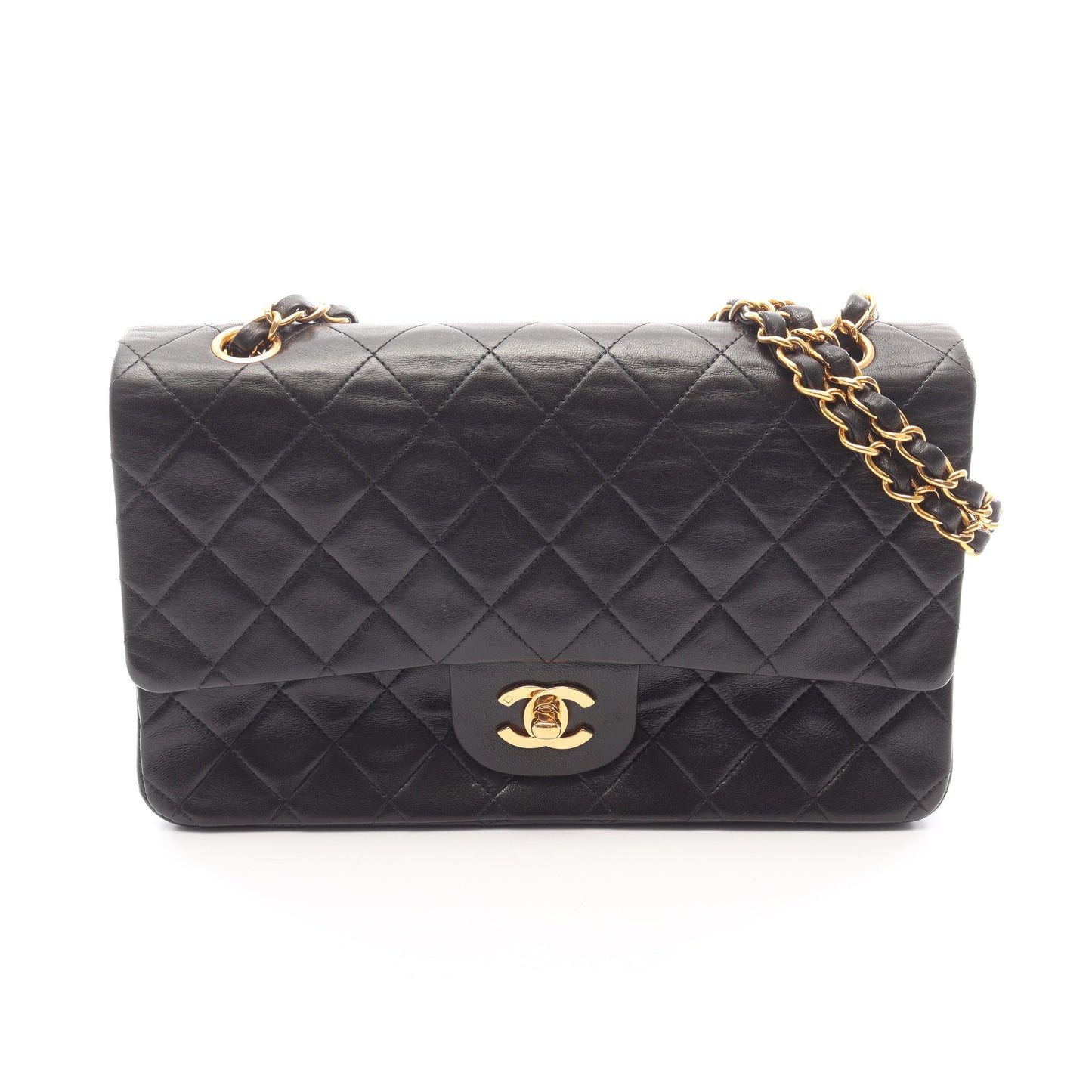 マトラッセ Wフラップ Wチェーンショルダーバッグ ラムスキン ブラック ゴールド金具 シャネル バッグ CHANEL