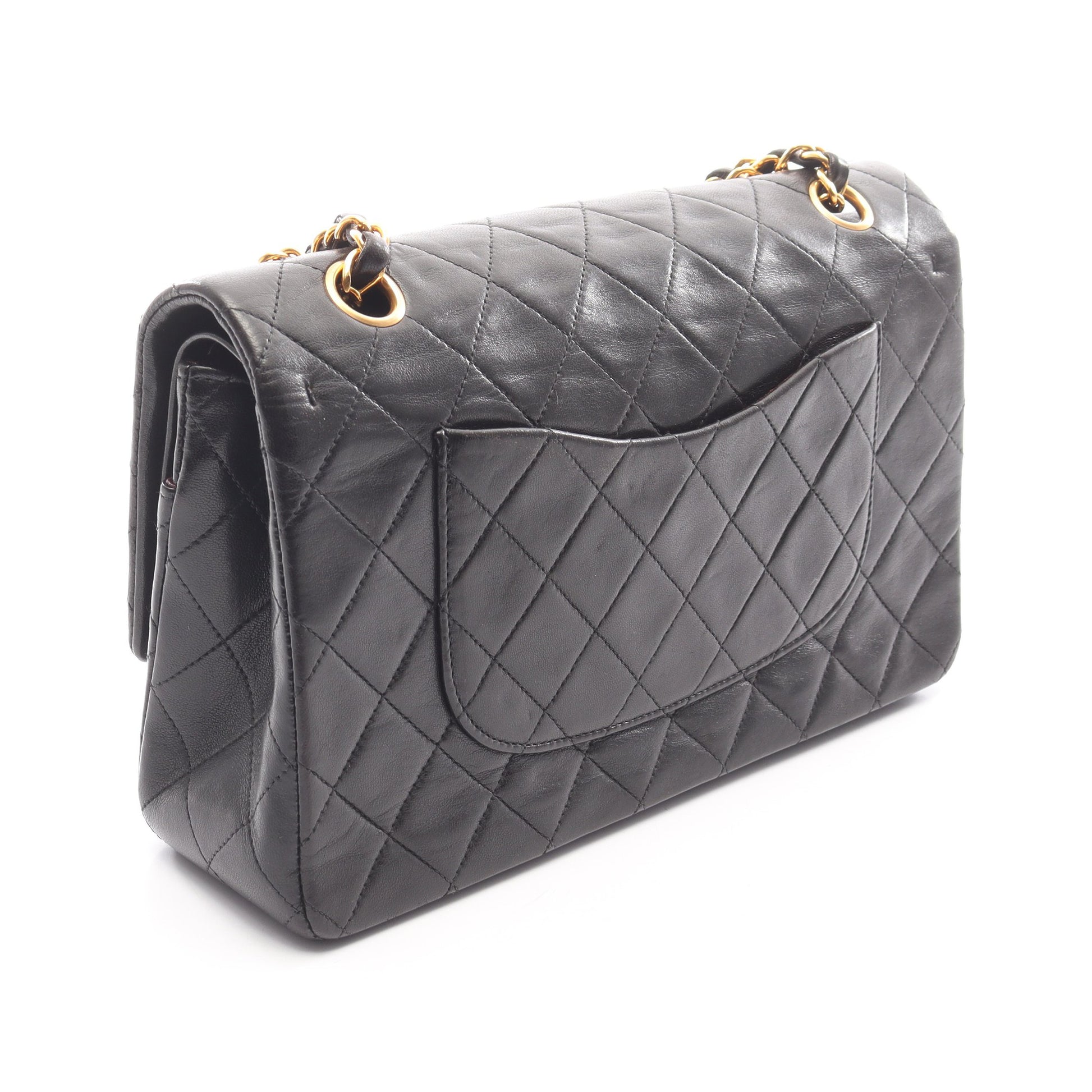 マトラッセ Wフラップ Wチェーンショルダーバッグ ラムスキン ブラック ゴールド金具 シャネル バッグ CHANEL