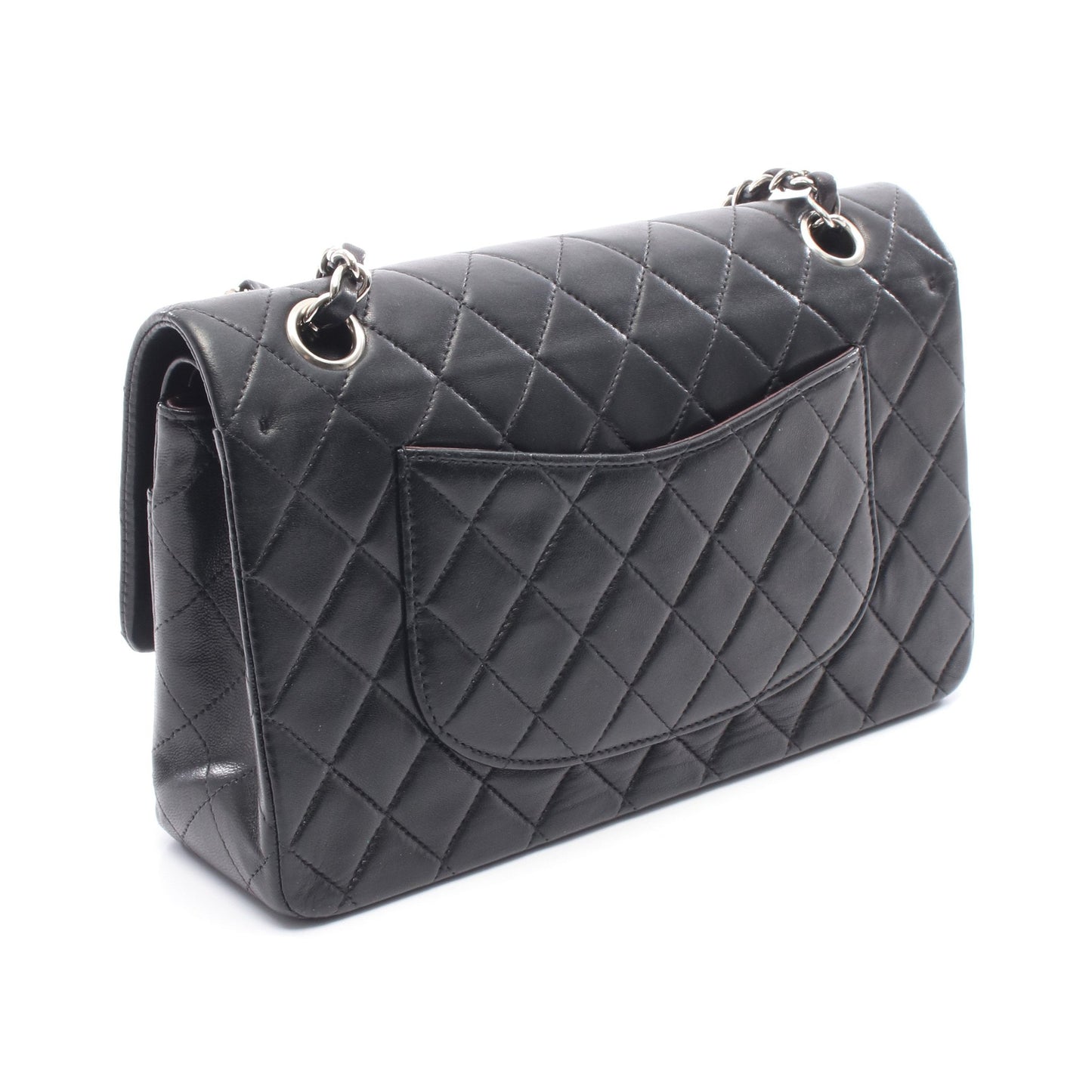 マトラッセ Wフラップ Wチェーンショルダーバッグ ラムスキン ブラック シルバー金具 シャネル バッグ CHANEL
