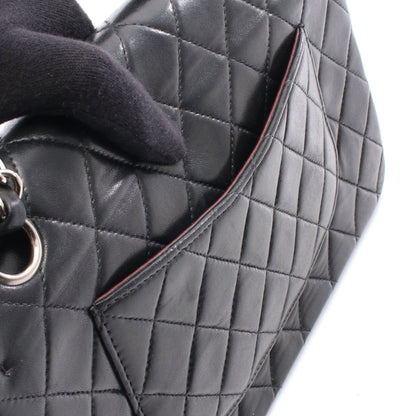マトラッセ Wフラップ Wチェーンショルダーバッグ ラムスキン ブラック シルバー金具 シャネル バッグ CHANEL