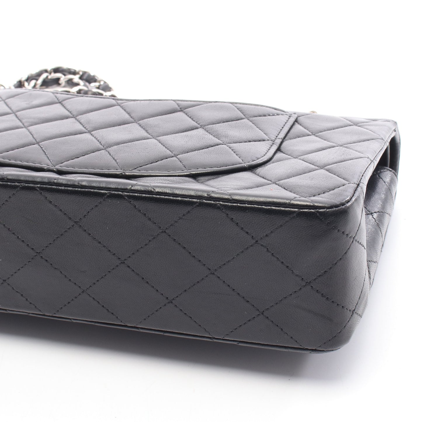 マトラッセ Wフラップ Wチェーンショルダーバッグ ラムスキン ブラック シルバー金具 シャネル バッグ CHANEL