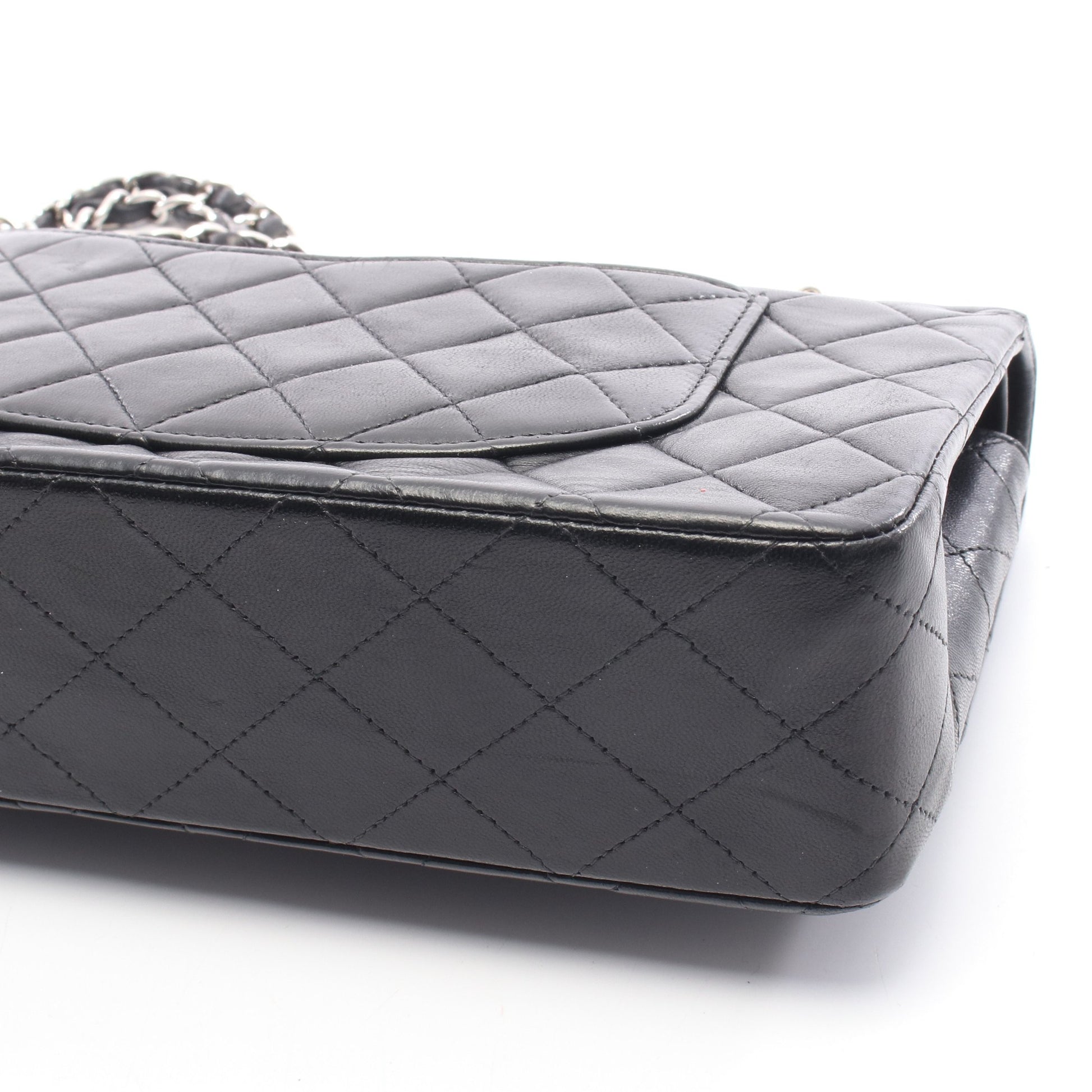 マトラッセ Wフラップ Wチェーンショルダーバッグ ラムスキン ブラック シルバー金具 シャネル バッグ CHANEL