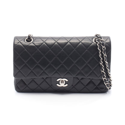 マトラッセ Wフラップ Wチェーンショルダーバッグ ラムスキン ブラック シルバー金具 シャネル バッグ CHANEL