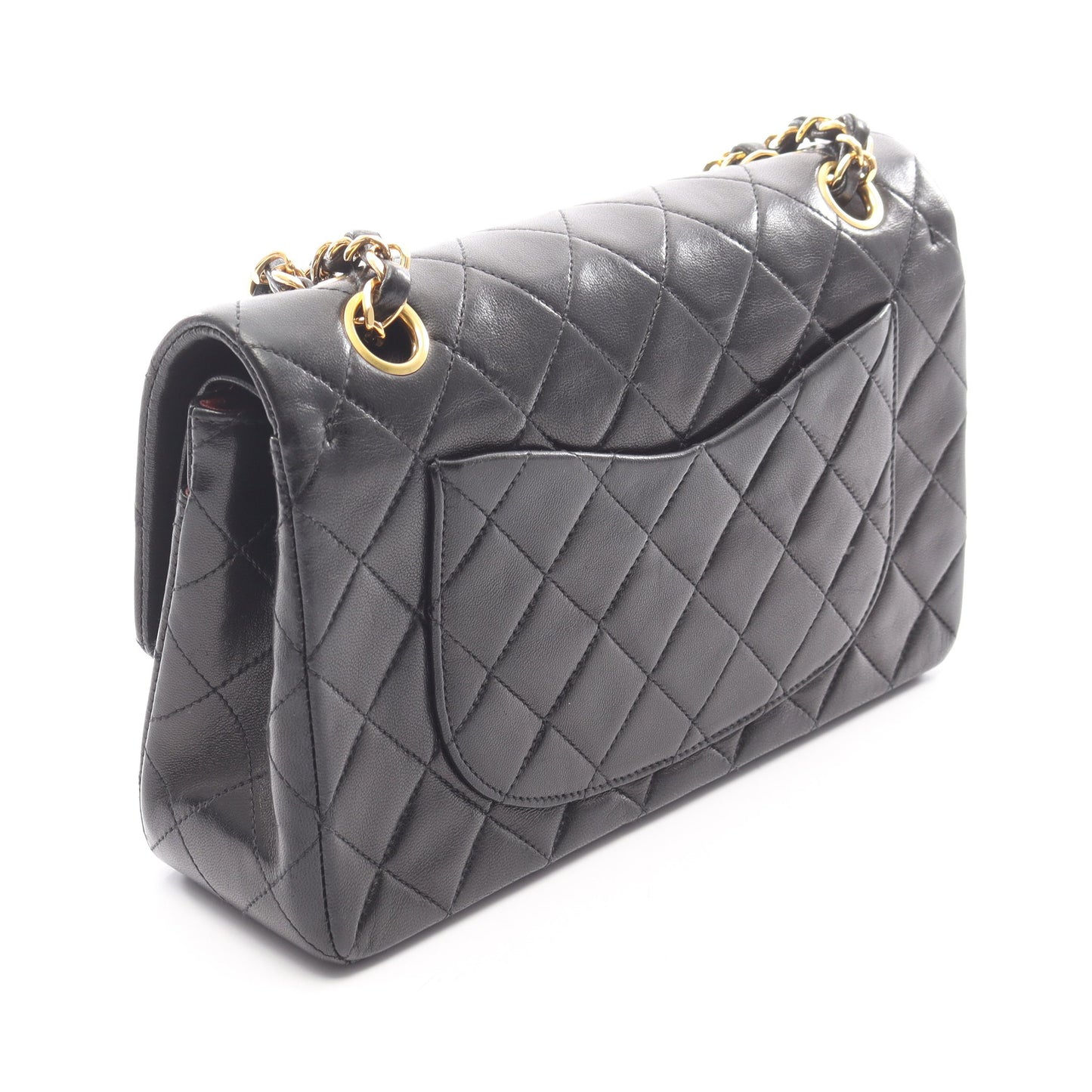 マトラッセ Wフラップ Wチェーンショルダーバッグ ラムスキン ブラック ゴールド金具 シャネル バッグ CHANEL