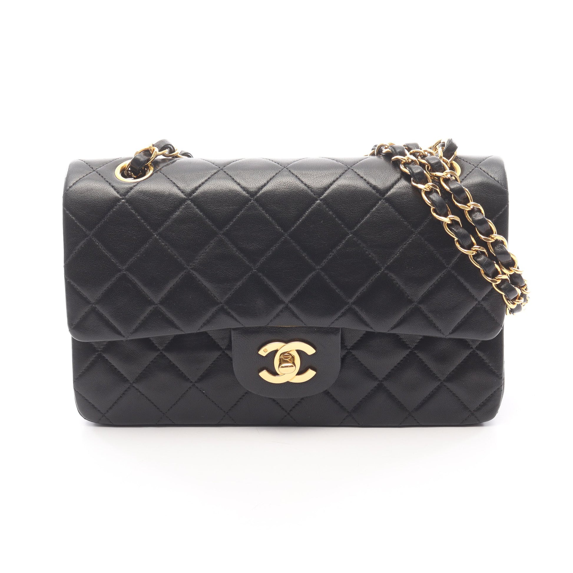 マトラッセ Wフラップ Wチェーンショルダーバッグ ラムスキン ブラック ゴールド金具 シャネル バッグ CHANEL