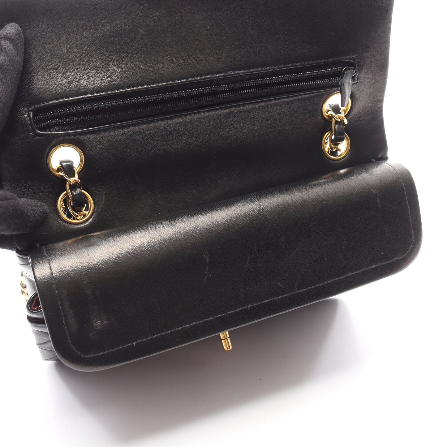 マトラッセ Wフラップ Wチェーンショルダーバッグ ラムスキン ブラック ゴールド金具 シャネル バッグ CHANEL
