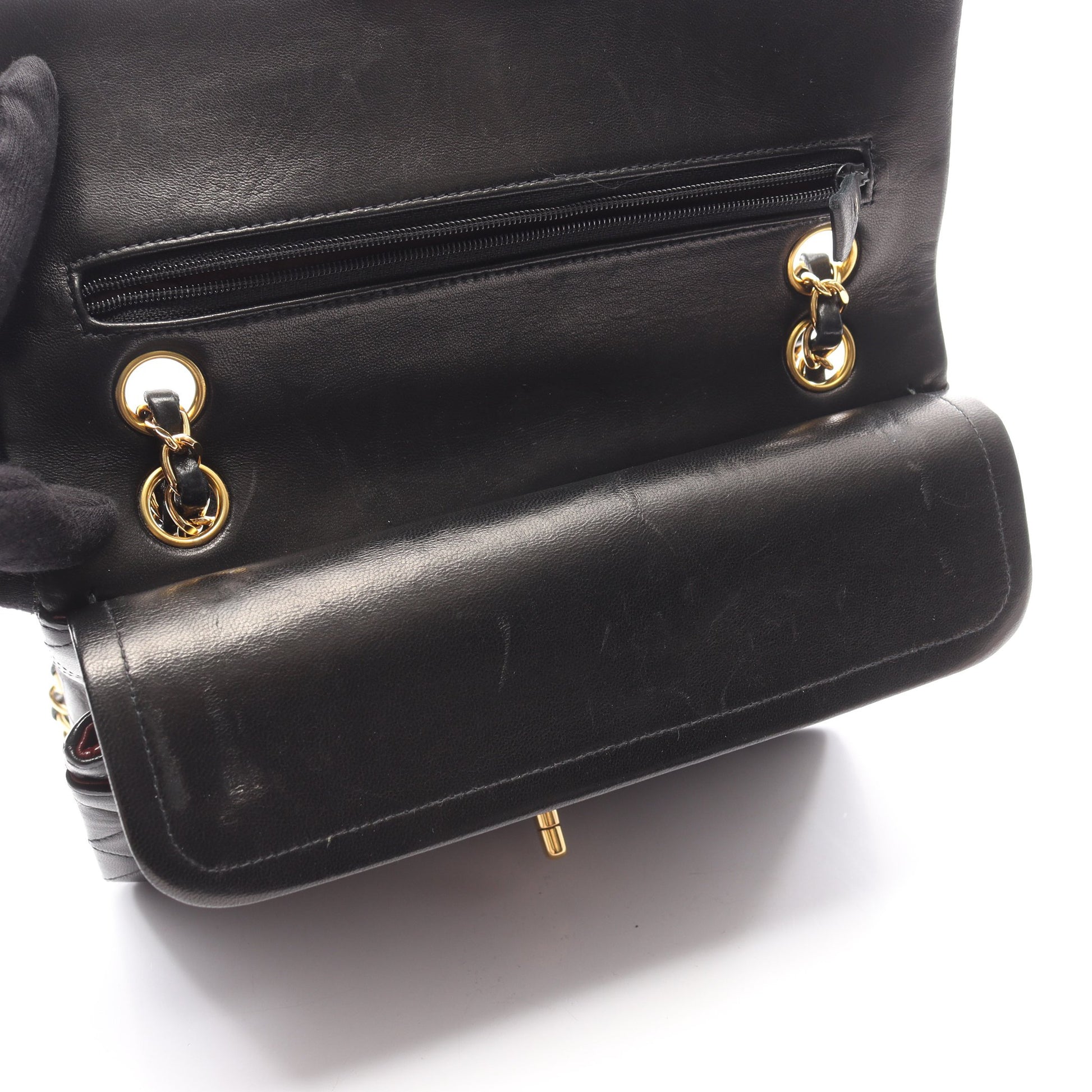 マトラッセ Wフラップ Wチェーンショルダーバッグ ラムスキン ブラック ゴールド金具 シャネル バッグ CHANEL