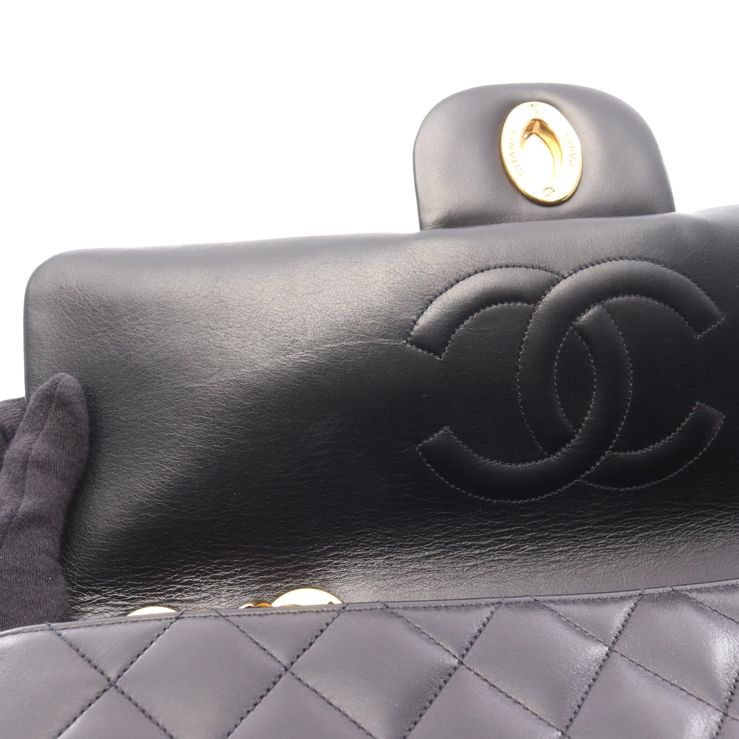 デカマトラッセ34 Wチェーンショルダーバッグ ラムスキン ブラック ゴールド金具 シャネル バッグ CHANEL