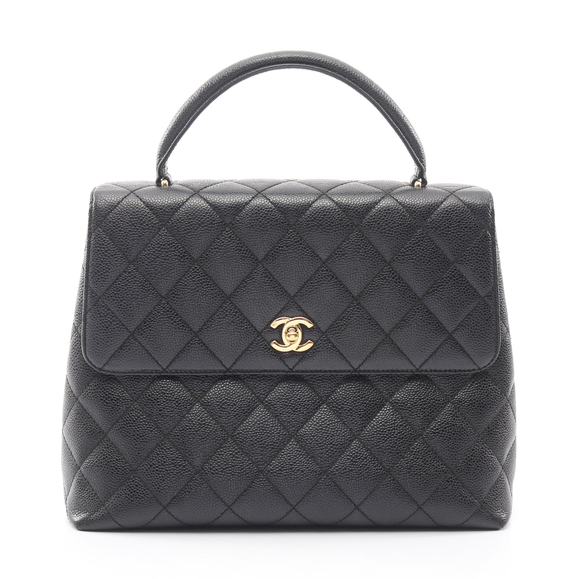 マトラッセ ハンドバッグ キャビアスキン ブラック ゴールド金具 シャネル バッグ CHANEL