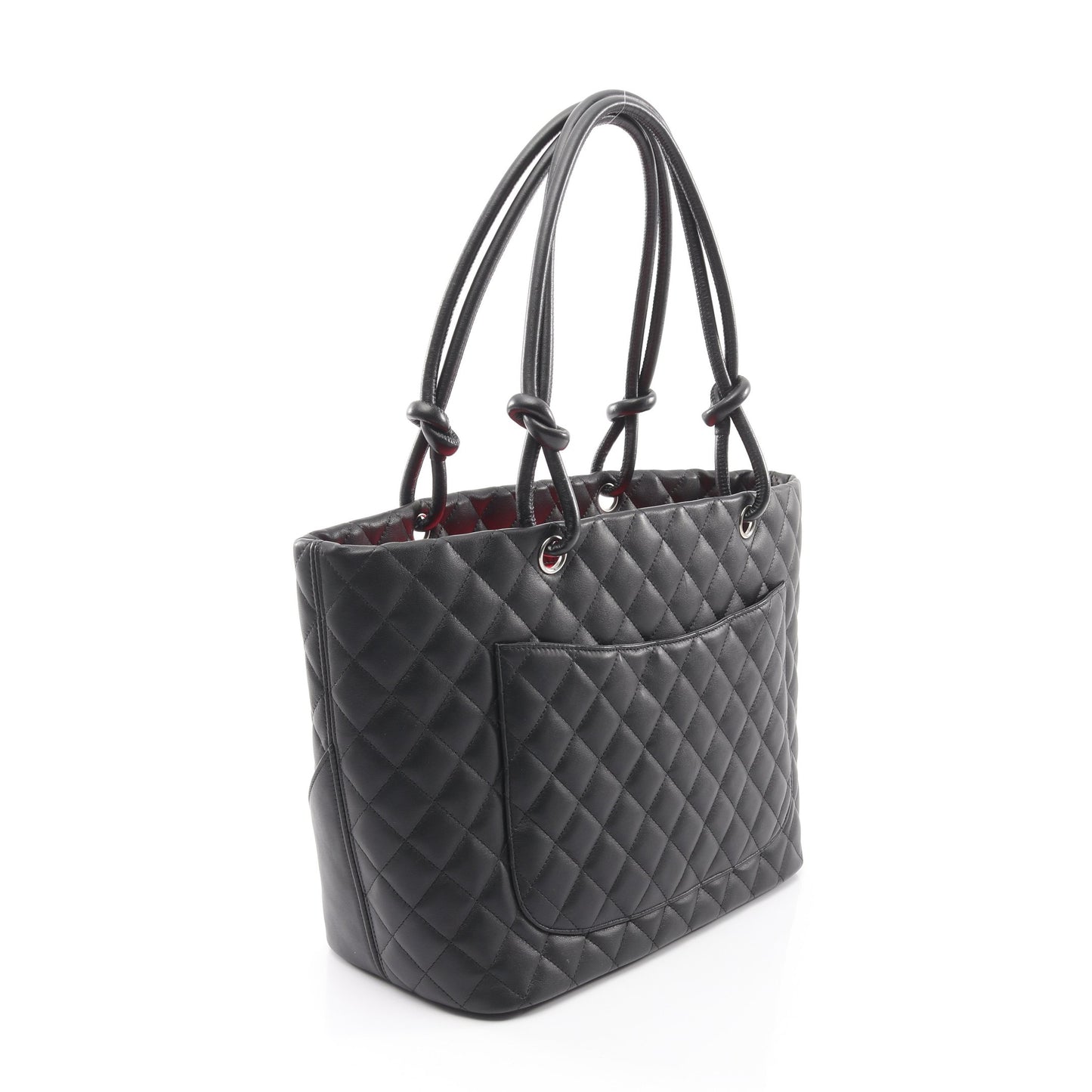 カンボンライン ラージ ショルダーバッグ トートバッグ レザー エナメルレザー ブラック シルバー金具 シャネル バッグ CHANEL