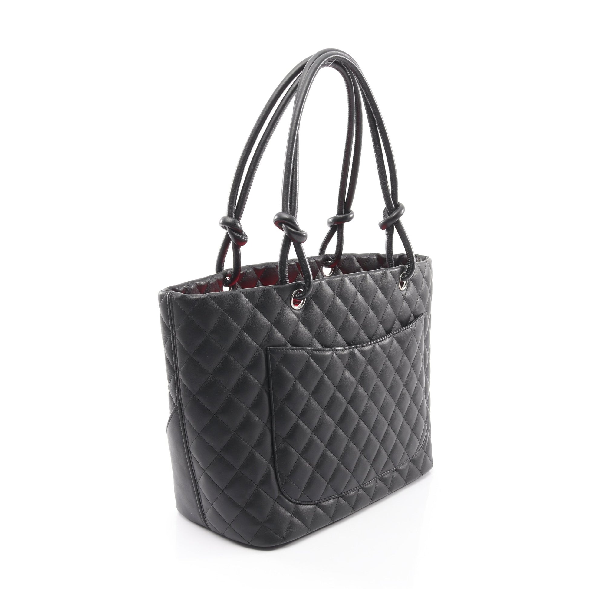 カンボンライン ラージ ショルダーバッグ トートバッグ レザー エナメルレザー ブラック シルバー金具 シャネル バッグ CHANEL