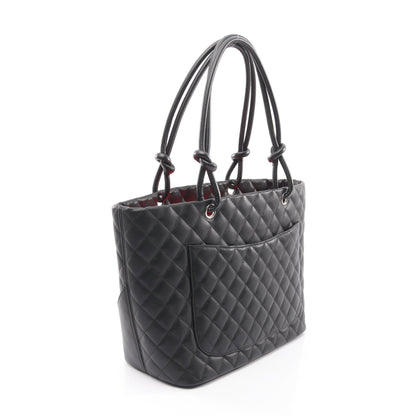 カンボンライン ラージ ショルダーバッグ トートバッグ レザー エナメルレザー ブラック シルバー金具 シャネル バッグ CHANEL