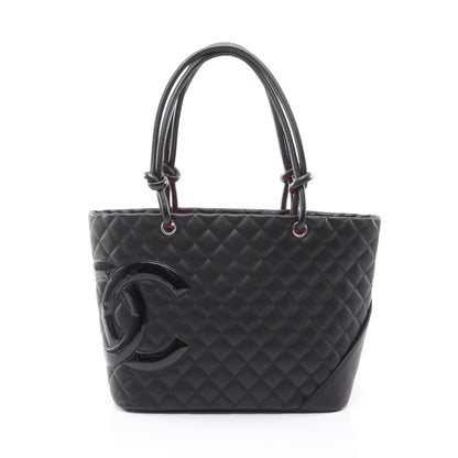 カンボンライン ラージ ショルダーバッグ トートバッグ レザー エナメルレザー ブラック シルバー金具 シャネル バッグ CHANEL