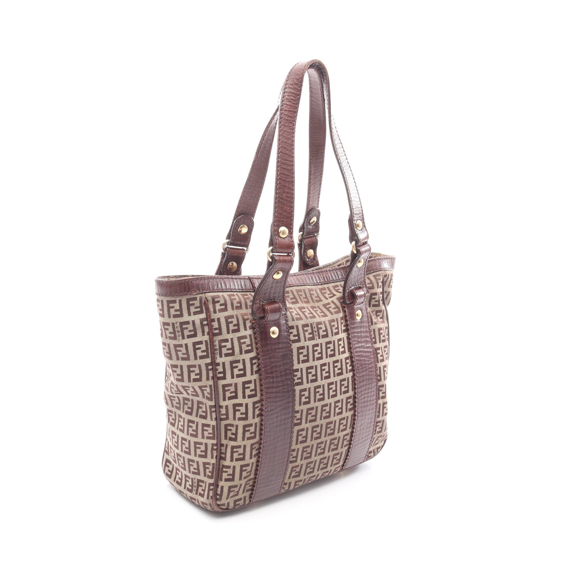 ズッキーノ ハンドバッグ トートバッグ キャンバス レザー ベージュ ダークブラウン フェンディ バッグ FENDI