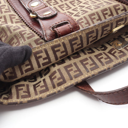 ズッキーノ ハンドバッグ トートバッグ キャンバス レザー ベージュ ダークブラウン フェンディ バッグ FENDI