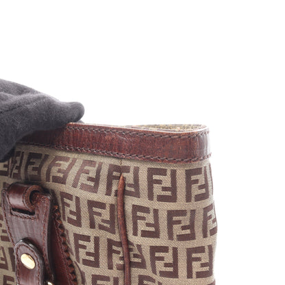 ズッキーノ ハンドバッグ トートバッグ キャンバス レザー ベージュ ダークブラウン フェンディ バッグ FENDI