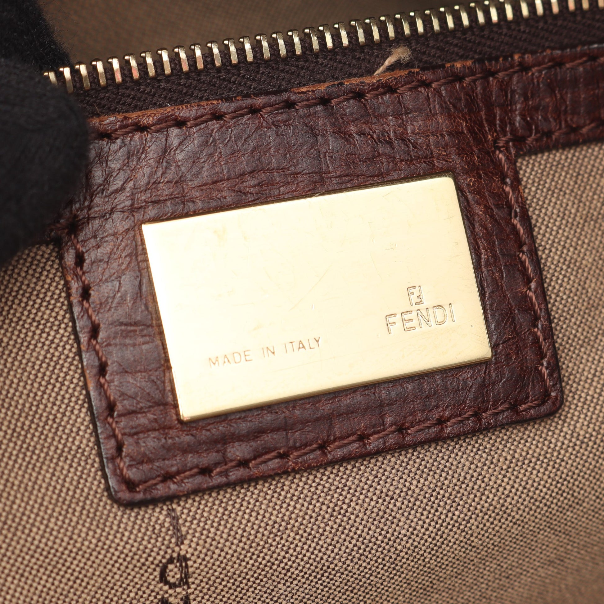 ズッキーノ ハンドバッグ トートバッグ キャンバス レザー ベージュ ダークブラウン フェンディ バッグ FENDI