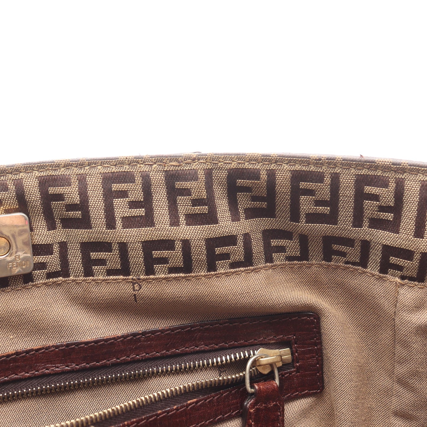 ズッキーノ ハンドバッグ トートバッグ キャンバス レザー ベージュ ダークブラウン フェンディ バッグ FENDI