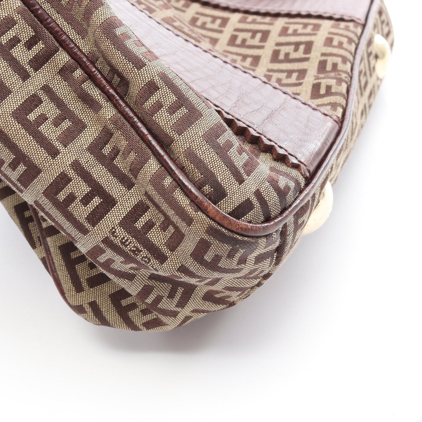 ズッキーノ ハンドバッグ トートバッグ キャンバス レザー ベージュ ダークブラウン フェンディ バッグ FENDI