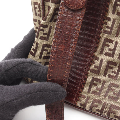 ズッキーノ ハンドバッグ トートバッグ キャンバス レザー ベージュ ダークブラウン フェンディ バッグ FENDI