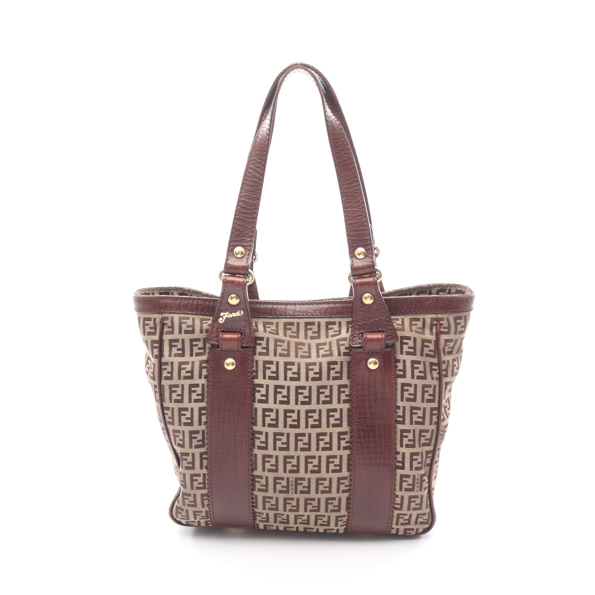 ズッキーノ ハンドバッグ トートバッグ キャンバス レザー ベージュ ダークブラウン フェンディ バッグ FENDI