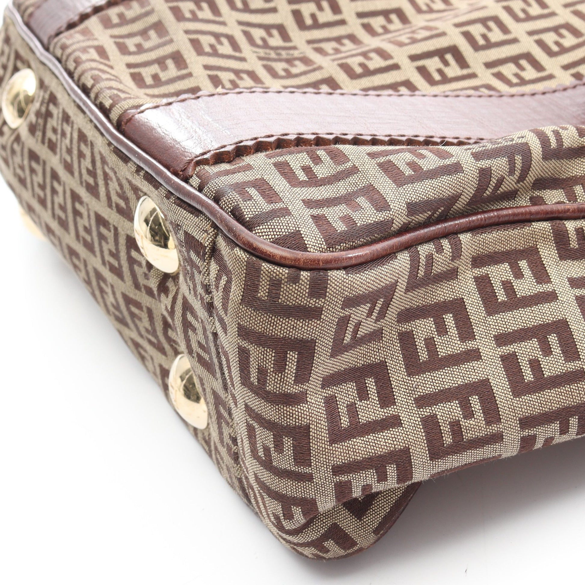 ズッキーノ ハンドバッグ トートバッグ キャンバス レザー ベージュ ダークブラウン フェンディ バッグ FENDI