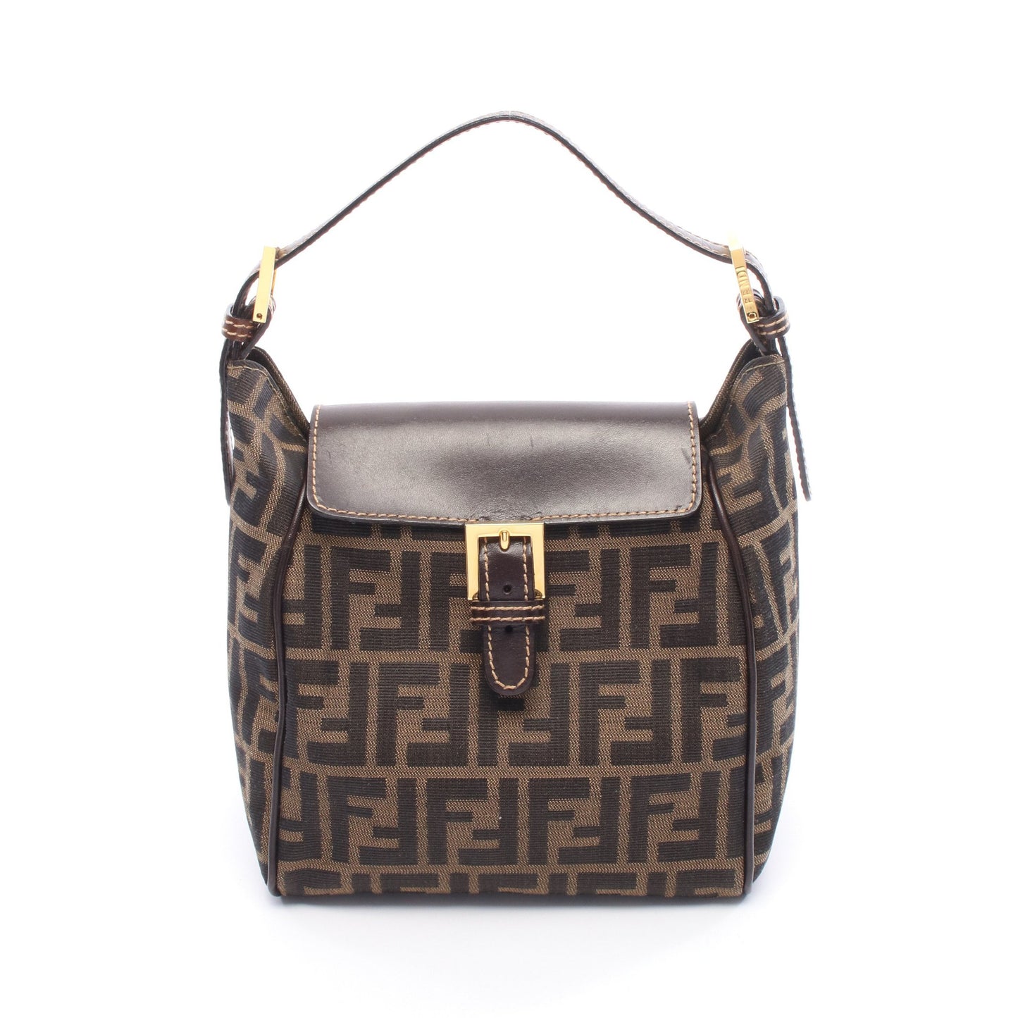 ズッカ ハンドバッグ キャンバス レザー ブラウン ダークブラウン フェンディ バッグ FENDI