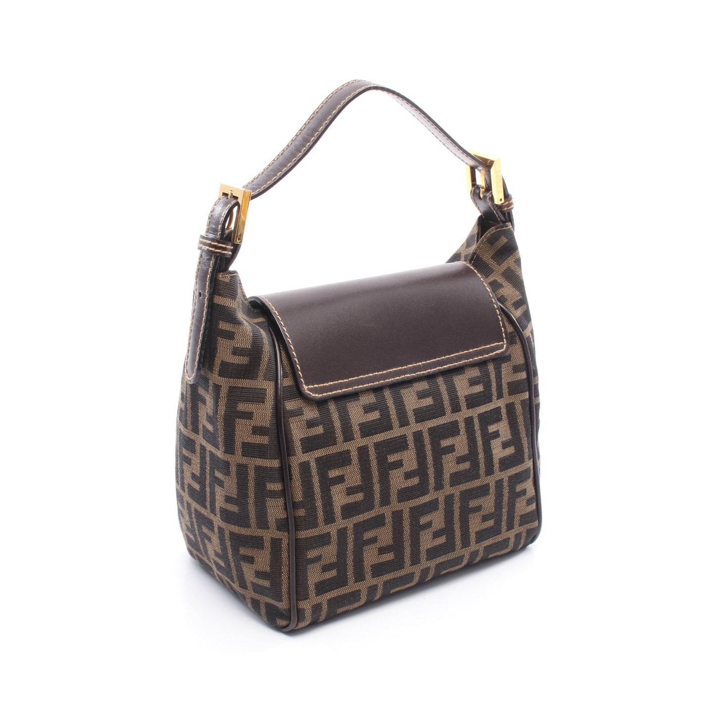 ズッカ ハンドバッグ キャンバス レザー ブラウン ダークブラウン フェンディ バッグ FENDI