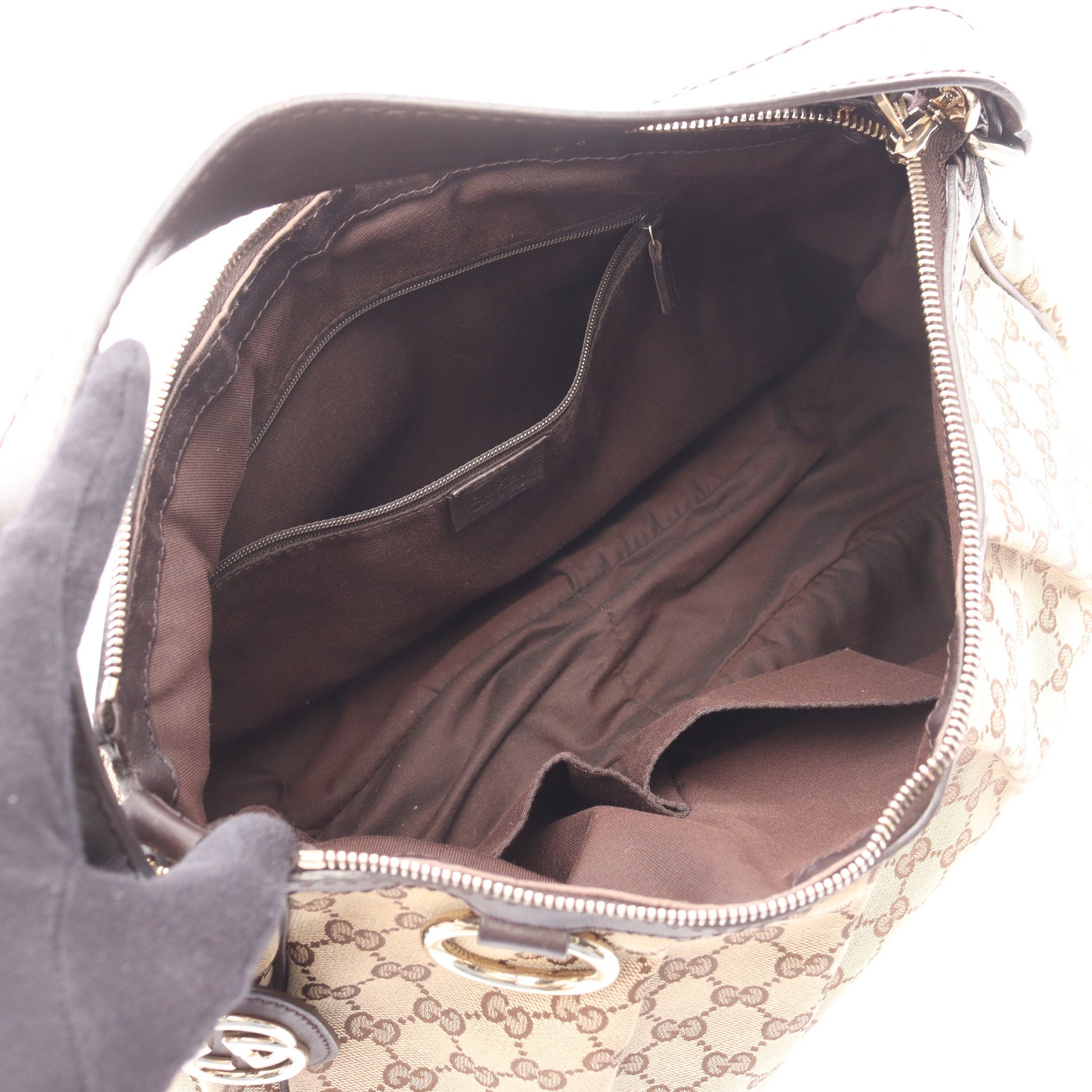 スーキー GGキャンバス ワンショルダーバッグ キャンバス レザー ベージュ ダークブラウン グッチ バッグ GUCCI