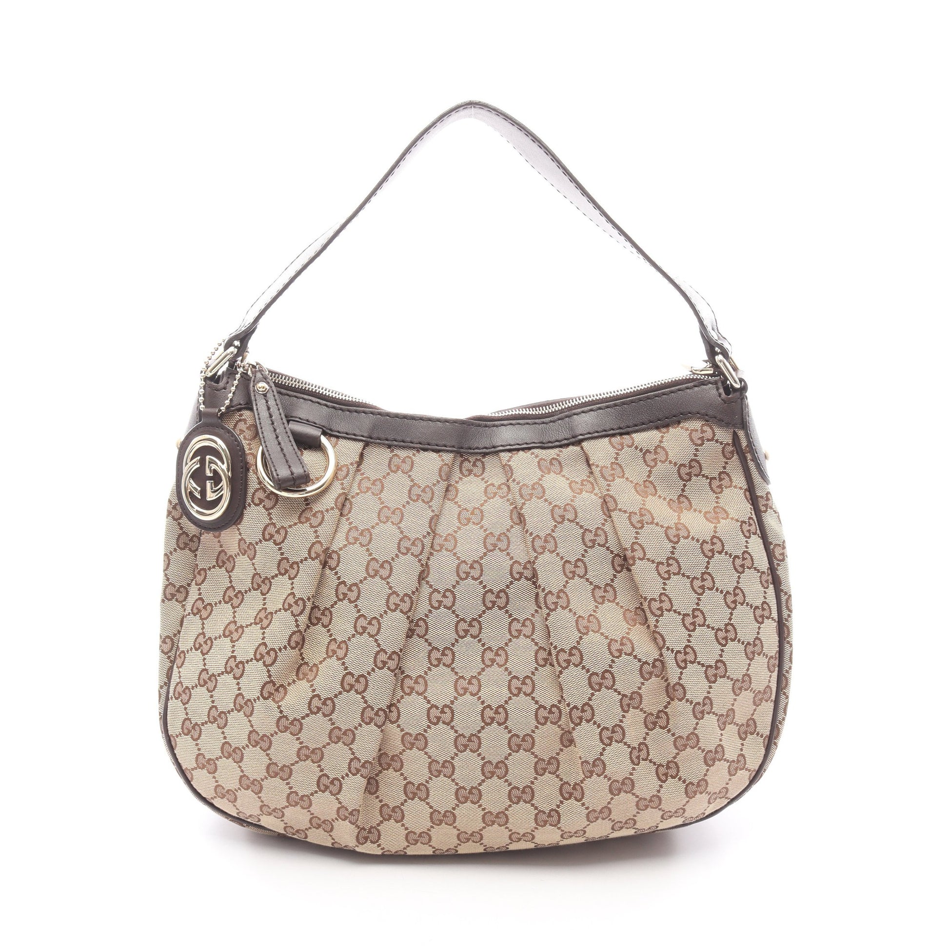 スーキー GGキャンバス ワンショルダーバッグ キャンバス レザー ベージュ ダークブラウン グッチ バッグ GUCCI