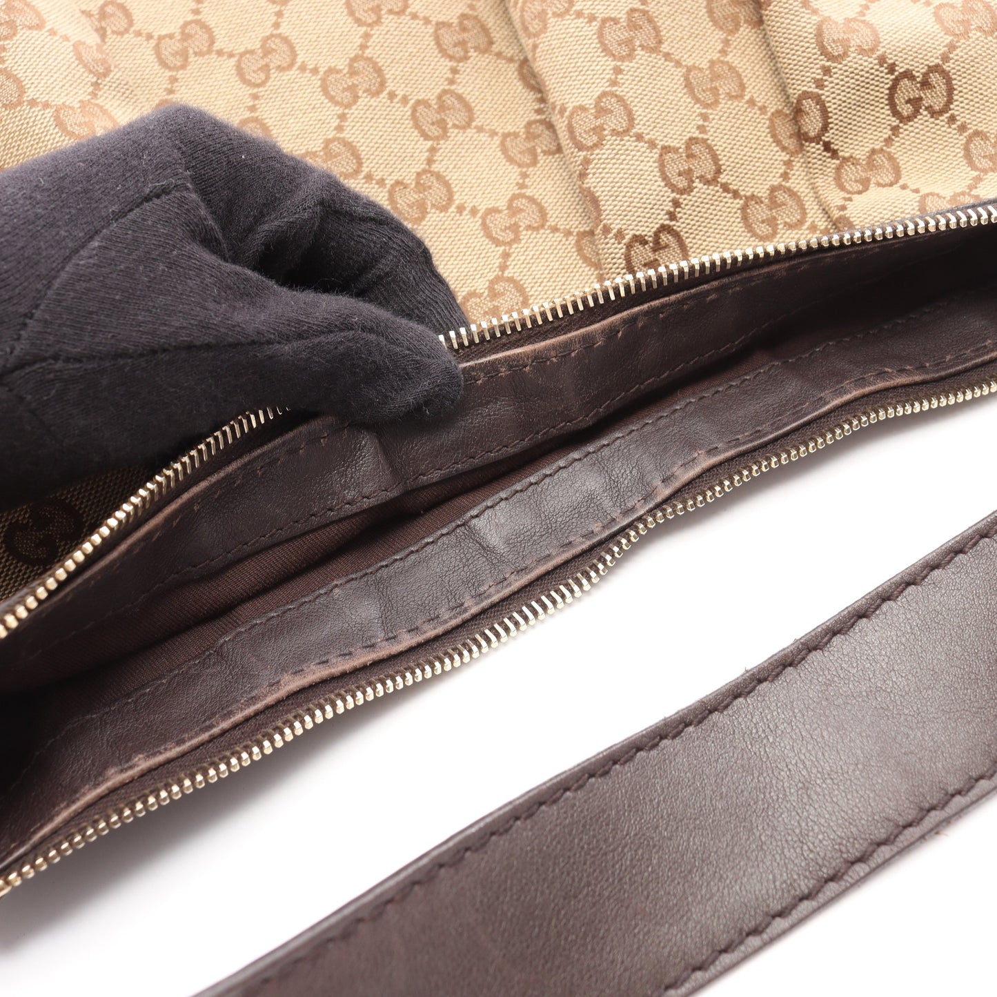 スーキー GGキャンバス ワンショルダーバッグ キャンバス レザー ベージュ ダークブラウン グッチ バッグ GUCCI