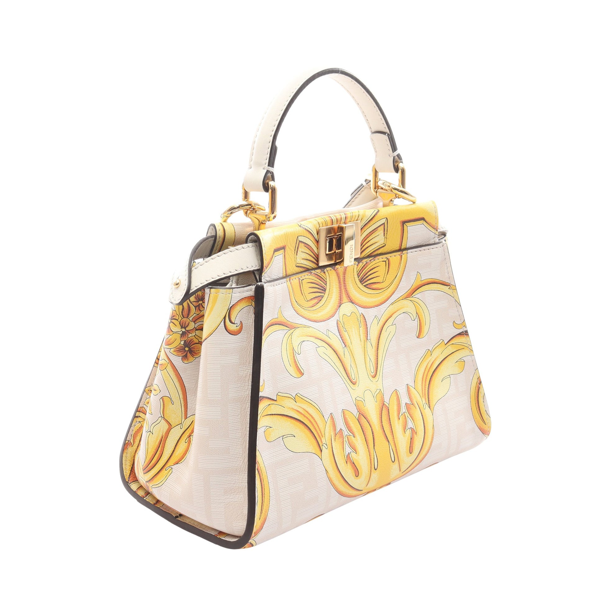 FENDI × VERSACE FENDACE フェンダーチェ ミニピーカブー ハンドバッグ レザー ホワイト イエロー 2WAY フェンディ バッグ FENDI