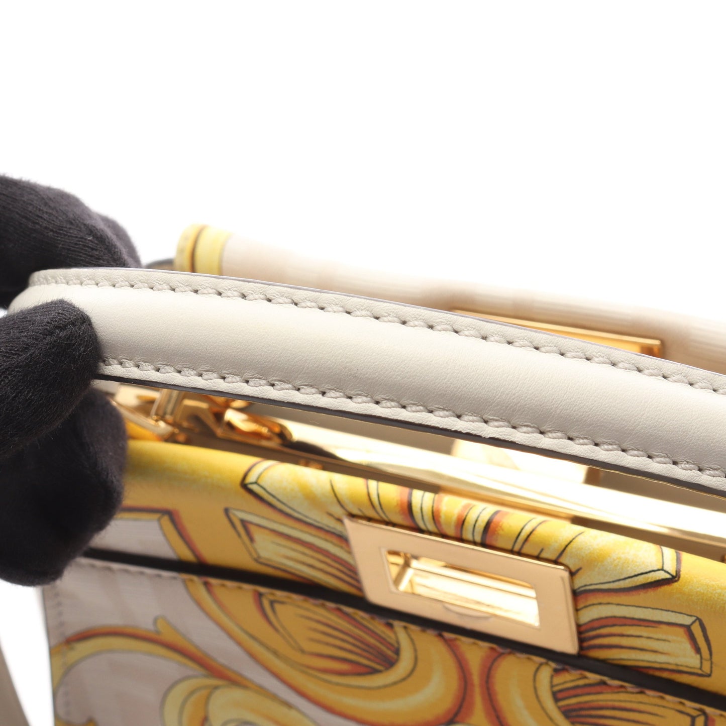 FENDI × VERSACE FENDACE フェンダーチェ ミニピーカブー ハンドバッグ レザー ホワイト イエロー 2WAY フェンディ バッグ FENDI