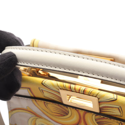 FENDI × VERSACE FENDACE フェンダーチェ ミニピーカブー ハンドバッグ レザー ホワイト イエロー 2WAY フェンディ バッグ FENDI