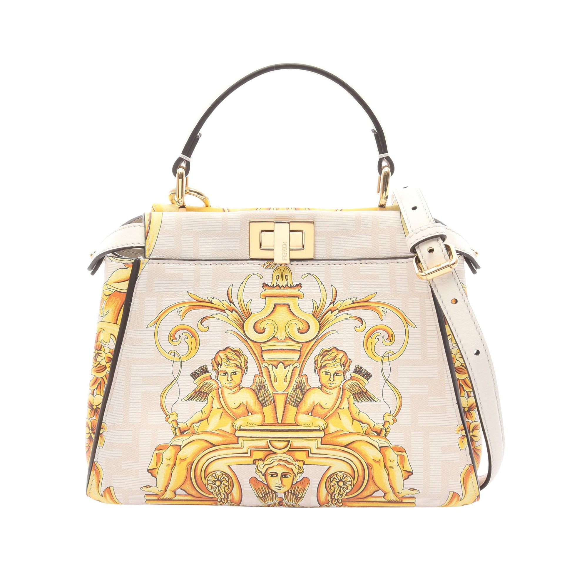 FENDI × VERSACE FENDACE フェンダーチェ ミニピーカブー ハンドバッグ レザー ホワイト イエロー 2WAY フェンディ バッグ FENDI